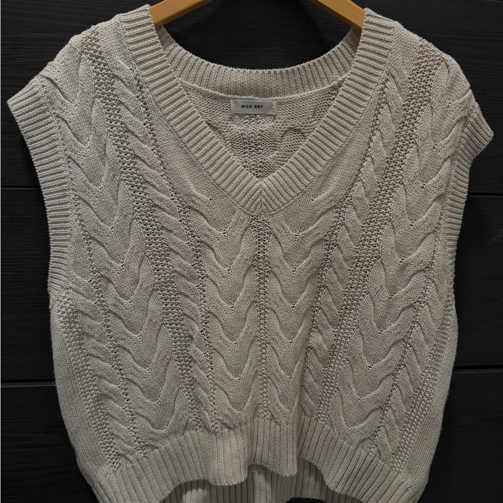Mod Ref Cable-Knit V-Neck Sweater Vest in Light Beige